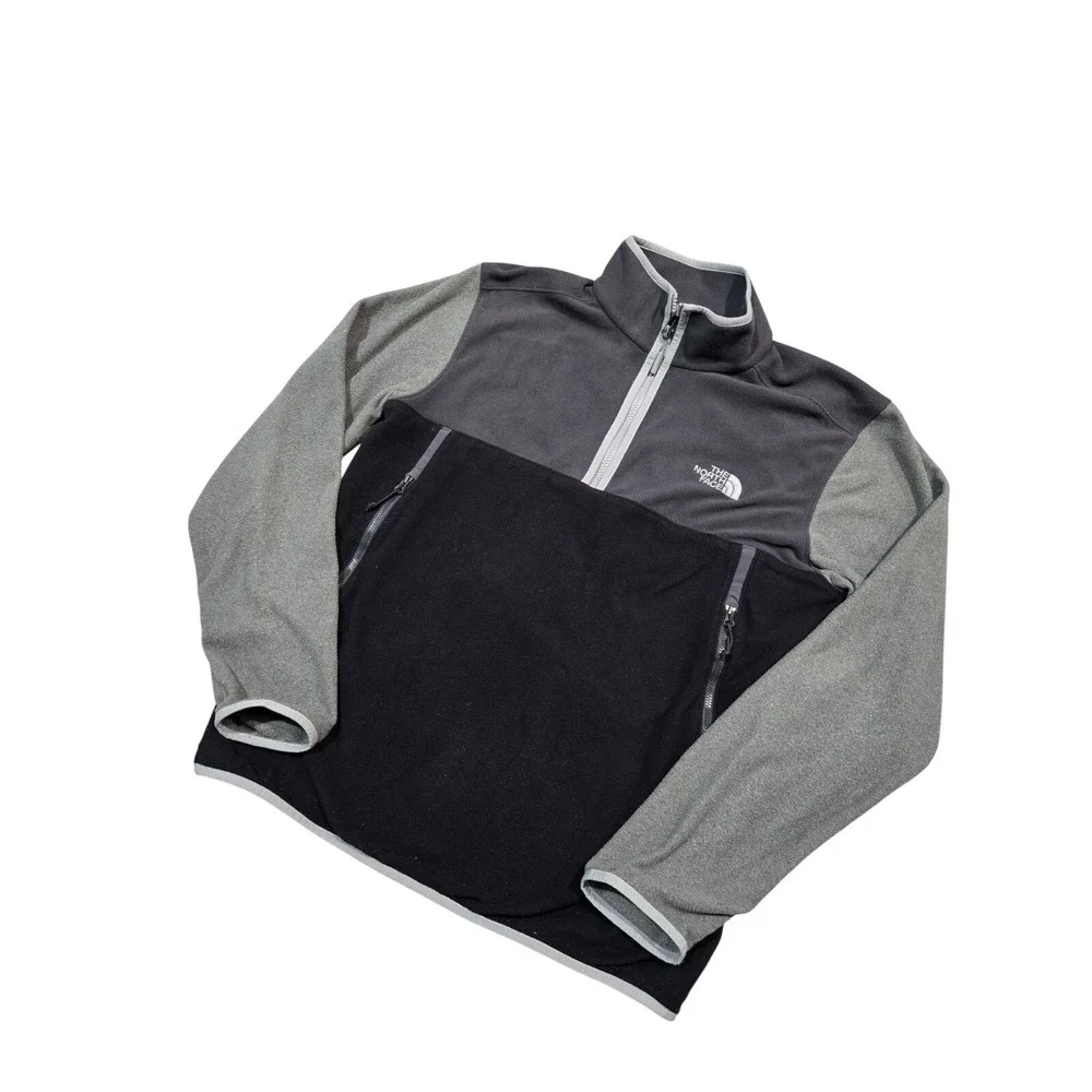 The North Face Black Gray Half Zip Jacket Men's L‎ Logo Zipper Accent